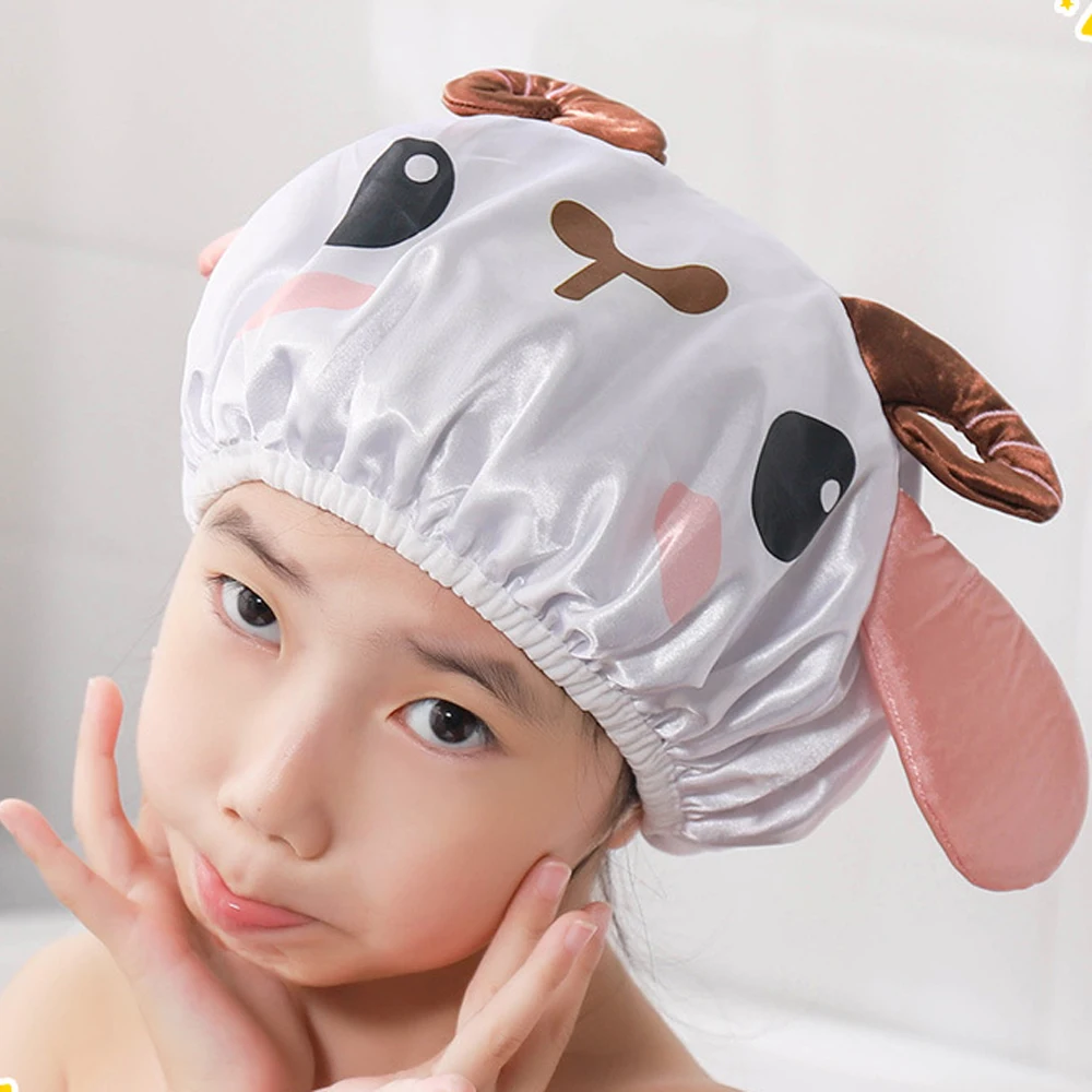 1Pcs Lovely Animal Kids Shower Cap Waterproof Double Layer Bathroom Children Boy Girl Shower Hair Cover Bath Hats Accessories