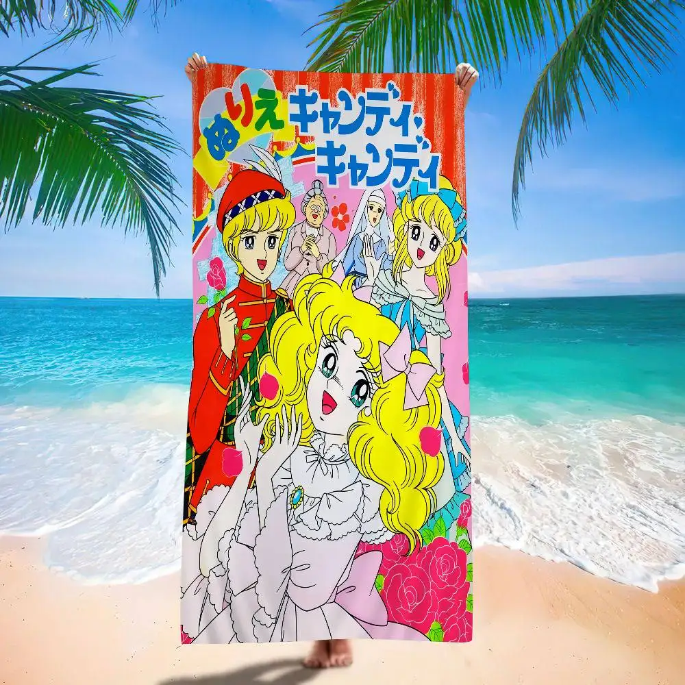 أنيمي مانغا كاندي أنيمي بطانية من الألياف الدقيقة التجفيف السريع مناشف الشاطئ المتضخم الطباعة سوبر ماصة بطانية منشفة حمام السباحة