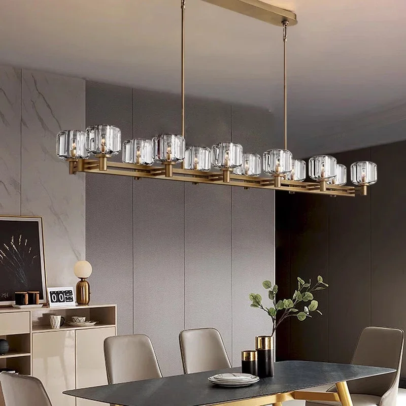 

Luxury 2025 All Copper Crystal Pendant Light Long Home Deco Kitchen Island Dining Table Hanging Lamp Minimalist Modern