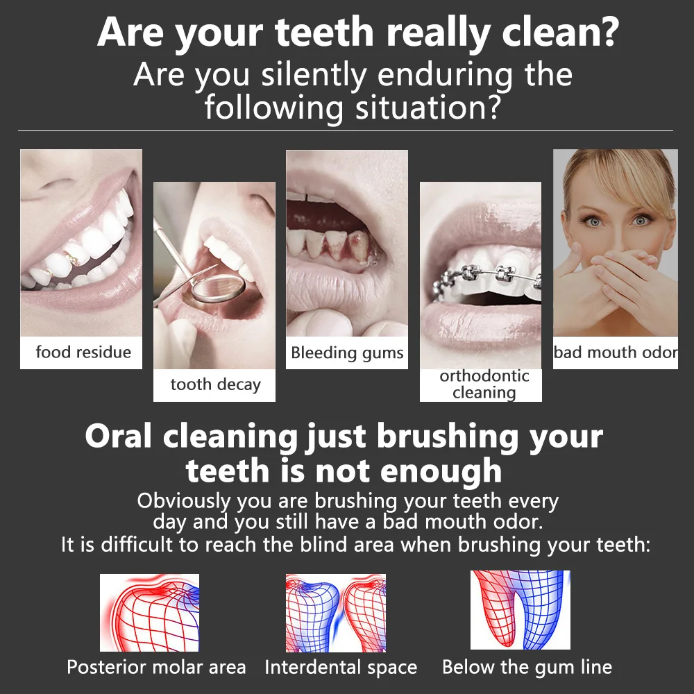 휴대용 USB 충전식 구강 세정기, 치과 치아 클리너, 가방 포함