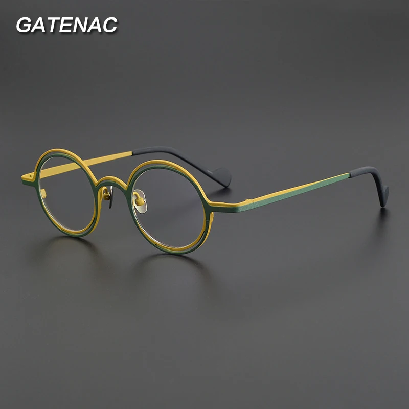 Gatenac Vintage Pure Titanium Glasses Frame Men Round Prescription Eyeglasses Women Luxury Designer Myopia Optical Eyewear