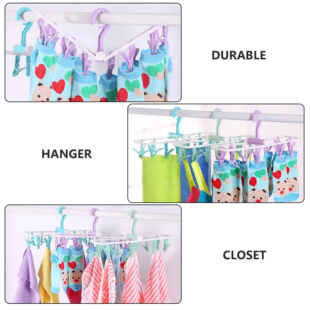 

2 Pcs Windproof Clothes Hanger Plastic Clips Strong Rust Resistant Hold Caps Socks Underwear Collapsible Dry Rack