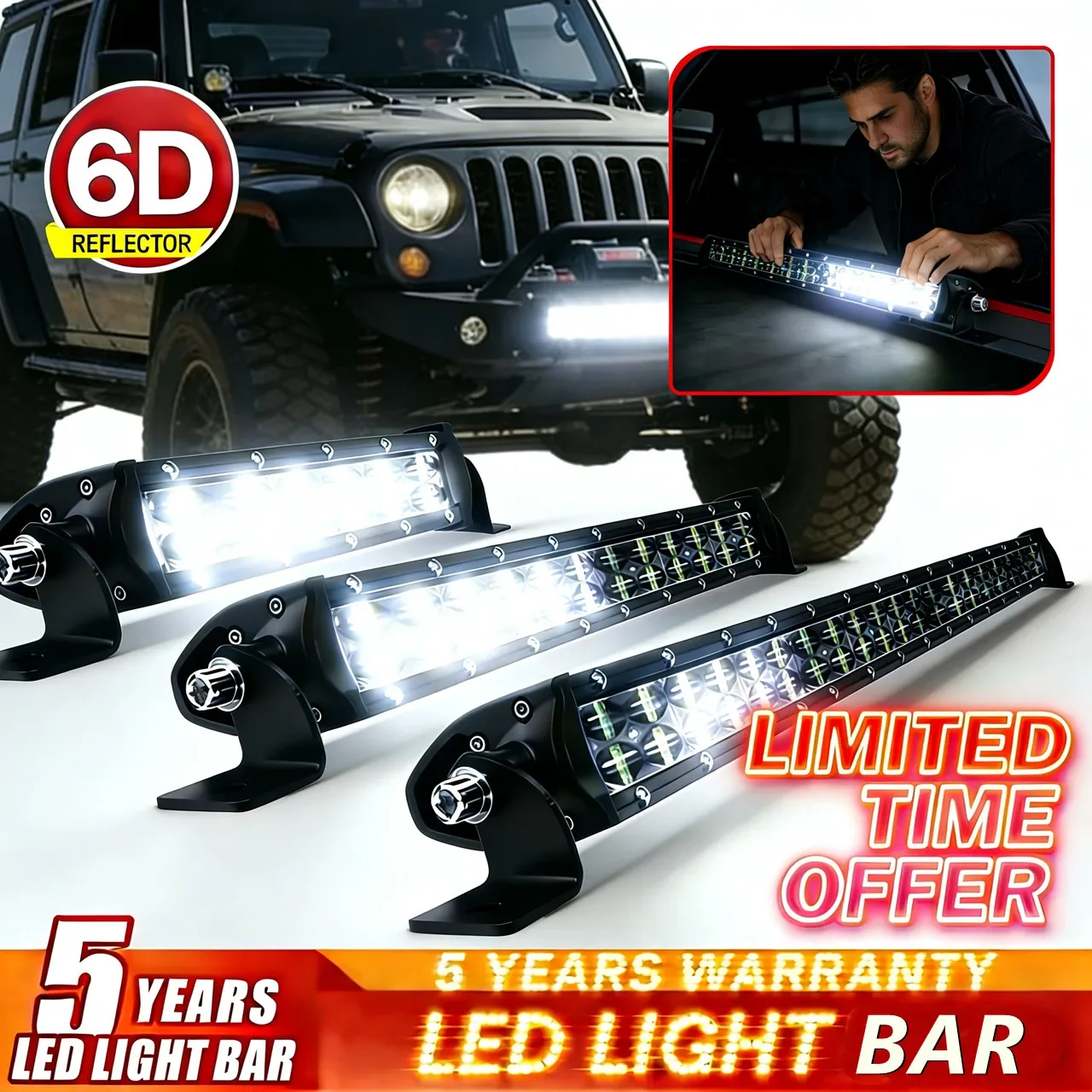 6D LED-Lichtleiste Doppelreihig Wasserdichtes Arbeitslicht Spot-Flut-Kombination für Auto LKW SUV ATV 4x4 LED-Leiste 12V 24V Fahrlicht