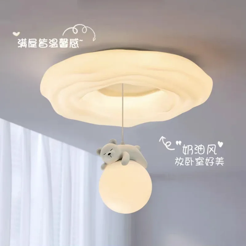 Cream Cloud Ceiling Light, Full Spectrum Pumpkin & Bear Design, Warm Lighting for Bedroom, Study & Kids Room