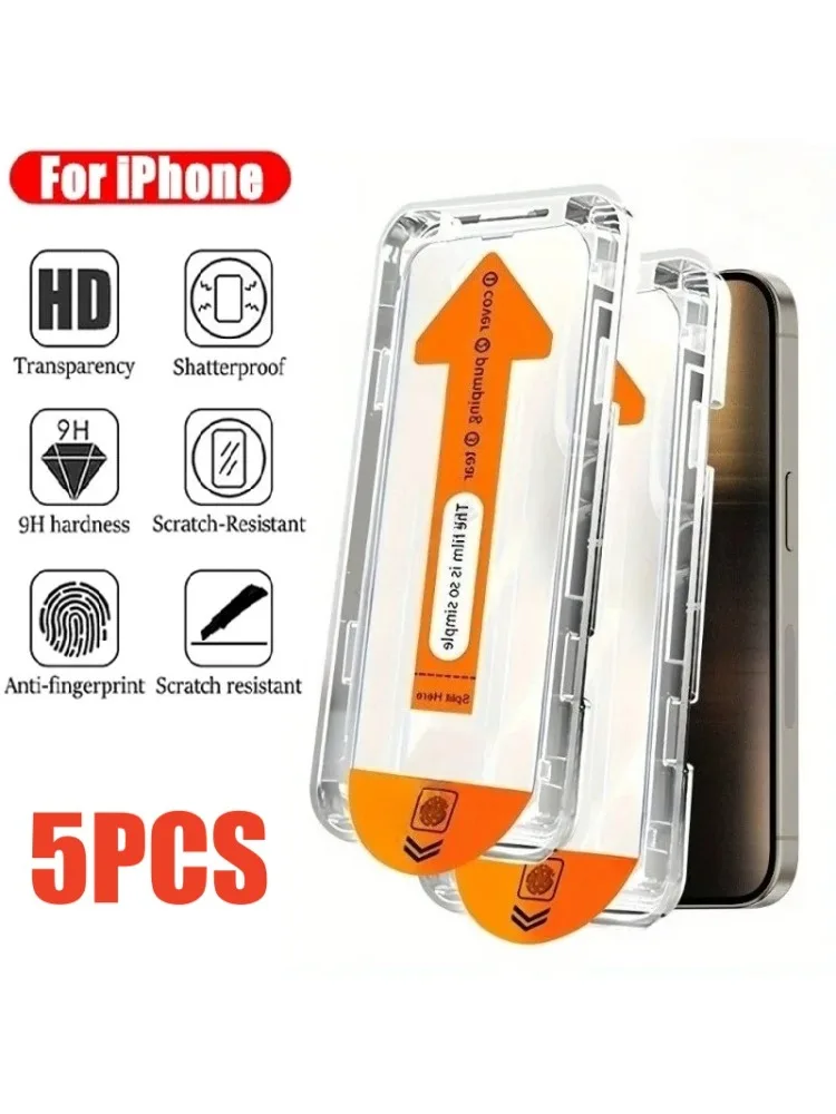 5 stuks Ultra HD 8K stofvrije schermbeschermer voor iPhone 17 16 15 14 13 12 11 Pro Max 16e Plus 17 luchtglas eenvoudige installatie doos - afbeelding 2