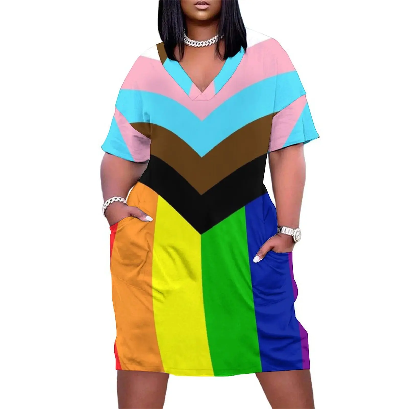 Progressive Rainbow Flag Pride Loose Pocket Dress dress summer elegant women