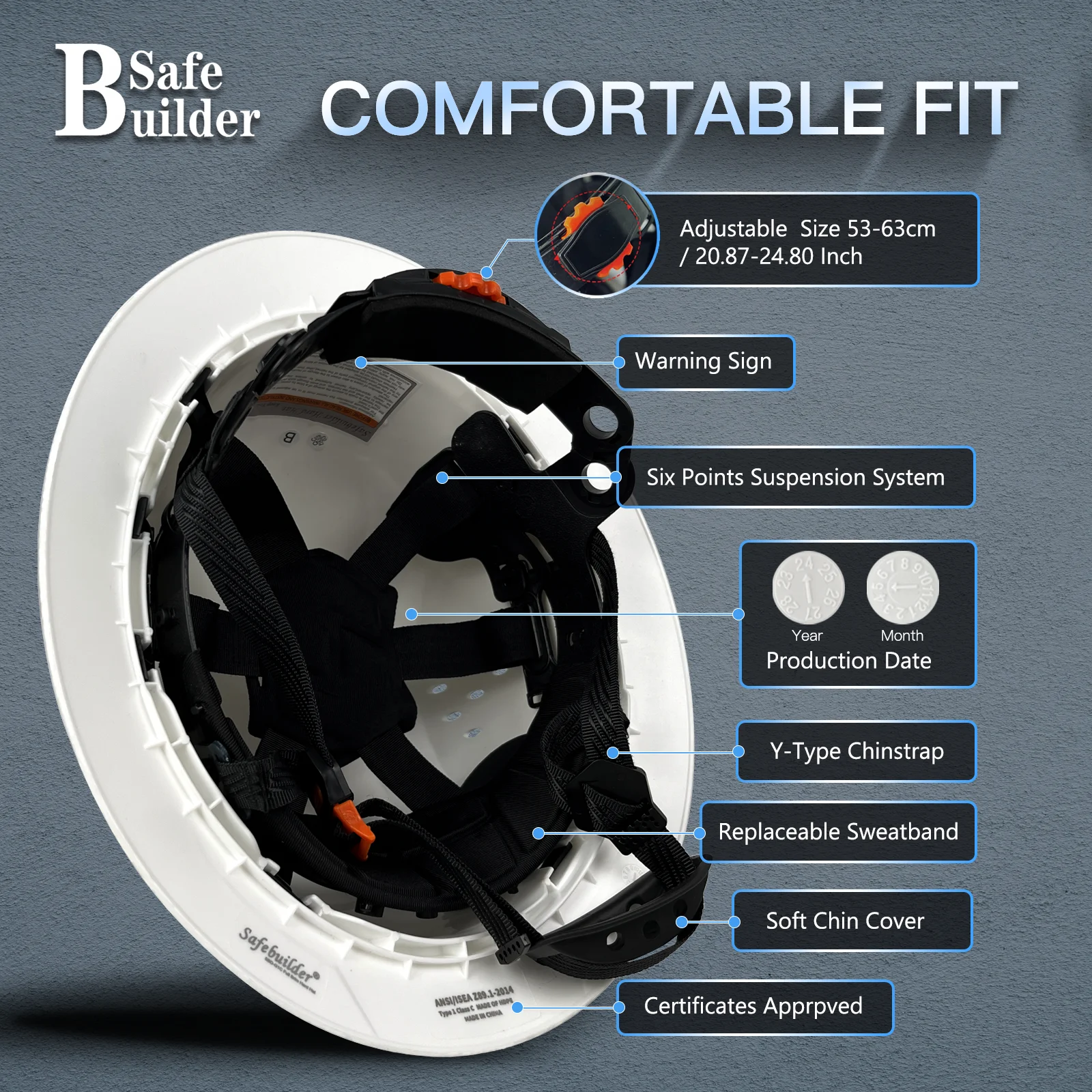 Vollständiger Schutzhelm für Ingenieure, ABS-Schutzhelm, reflektierender Sonnenschutz, belüftete Arbeitskappen ANSI Z89.1, Industrie und Bau