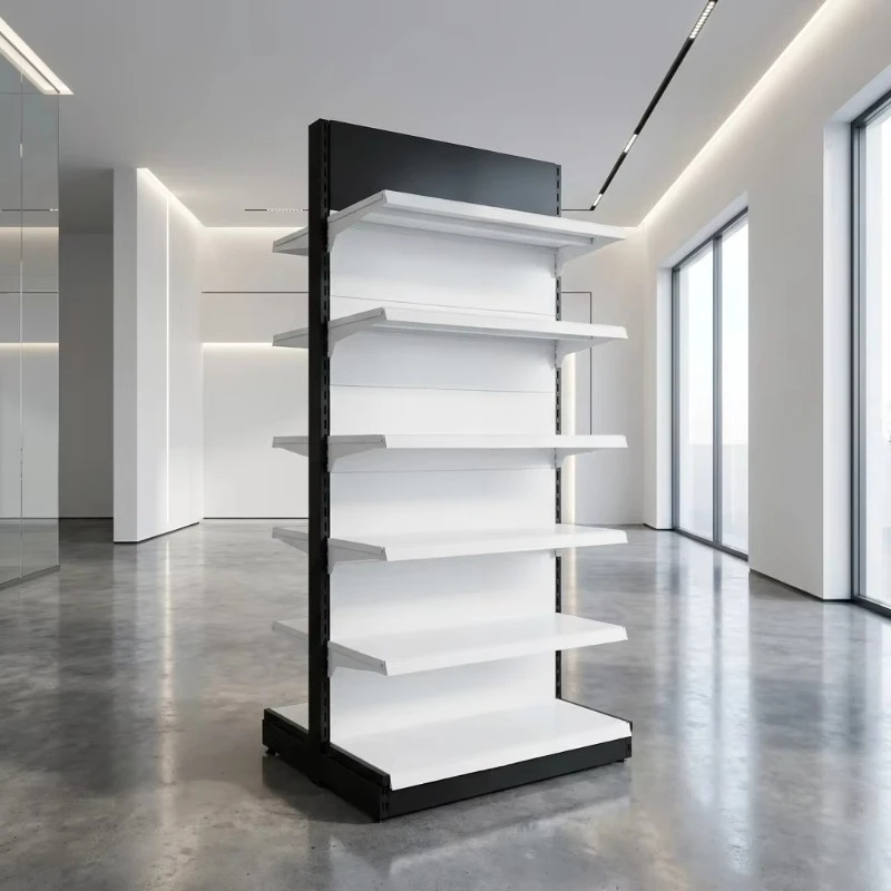 Wholesale White Metal Supermarket Shelves Double Sided Heavy Duty Retail Display Shelves for Grocery Convenience Stores
