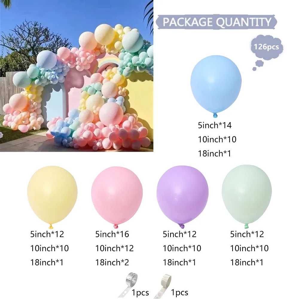 126pcs Pastel Macaron Balloon Garland Arch Kit Assorted Rainbow Colors Ballon For Birthday Wedding Baby Shower Party Supplies