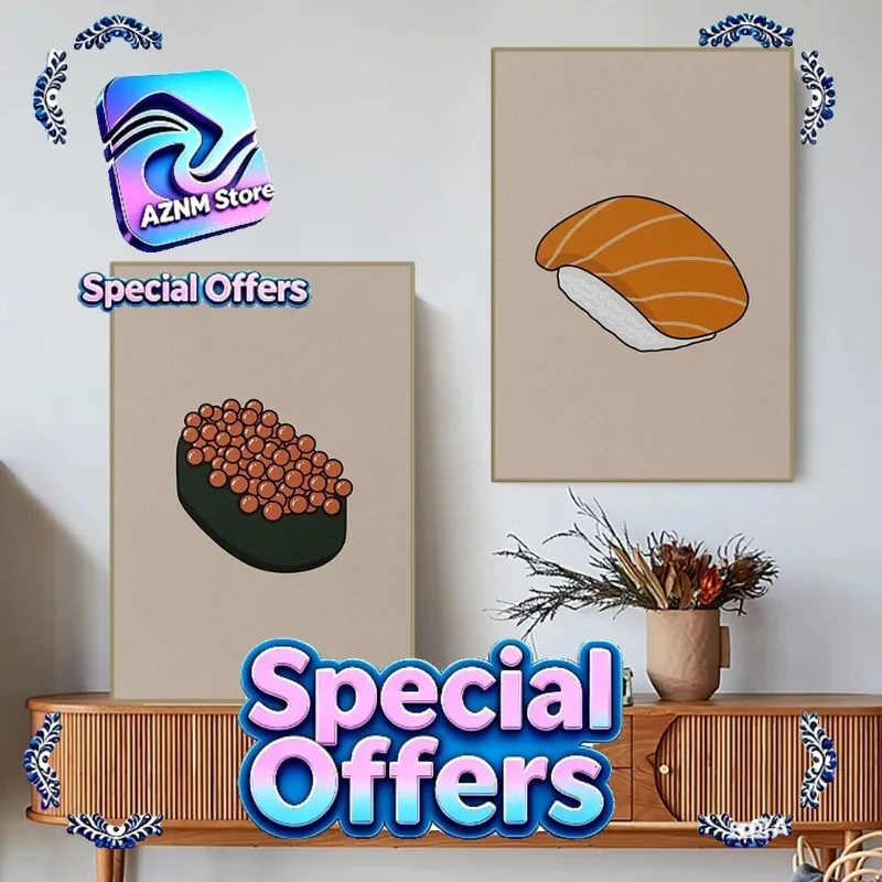 Minimalistisches japanisches Sushi-Poster, Boho-Retro-Aquarellbild, Leinwandgemälde, Wandkunst für Küche, Zimmer, Zuhause
