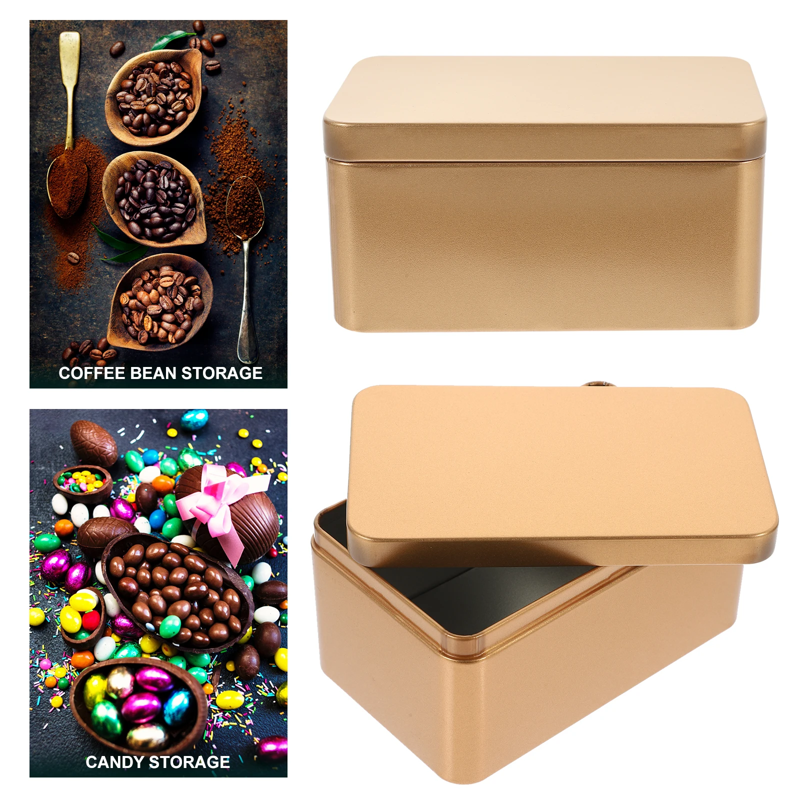 

2pcs Storage Organizer Box Pcs Golden Tinplate Container Metal Bulk Packaging Dustproof Tea Organizer Sealed Tea Jar