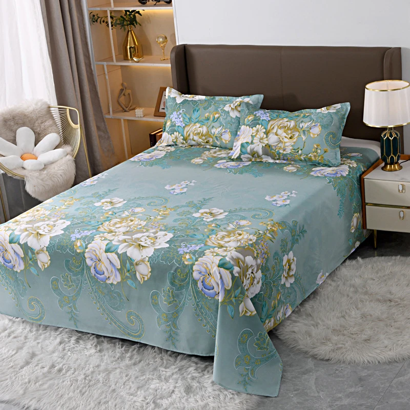 Floral Print Double Bed Set, Soft 100% Polyester Bedsheets Full Set, Home Bedroom Decor Bed Covers Bedding Kit Without Comforter