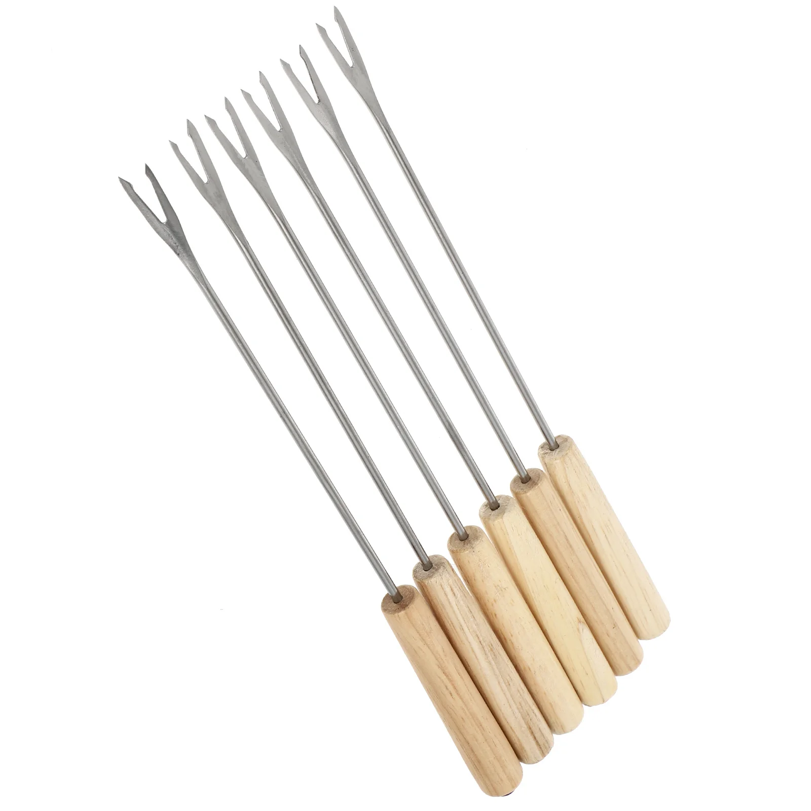 

2pcs Stainless Steel Long Handle Wooden Fork Set For Chocolate Fruit Fondue Dessert, Oak Handle Hot Pot Fork, Bbq Camping
