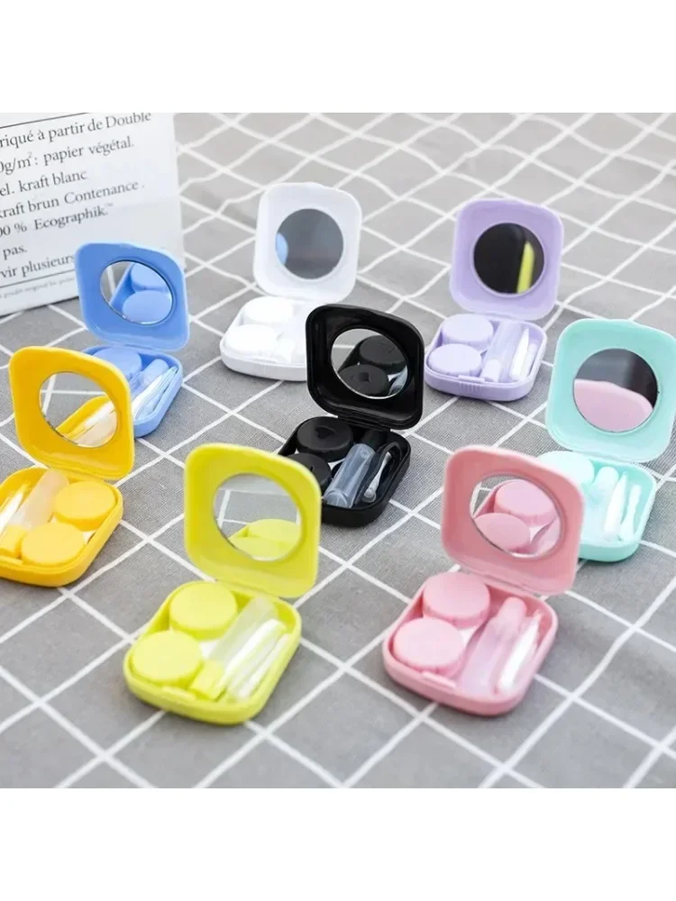 Boîte à lentilles de Contact, Kit de voyage mignon, Mini étui à lentilles de Contact de poche, Kit de voyage, facile à transporter, boîte à lentilles miroir, conteneur 1 pièce