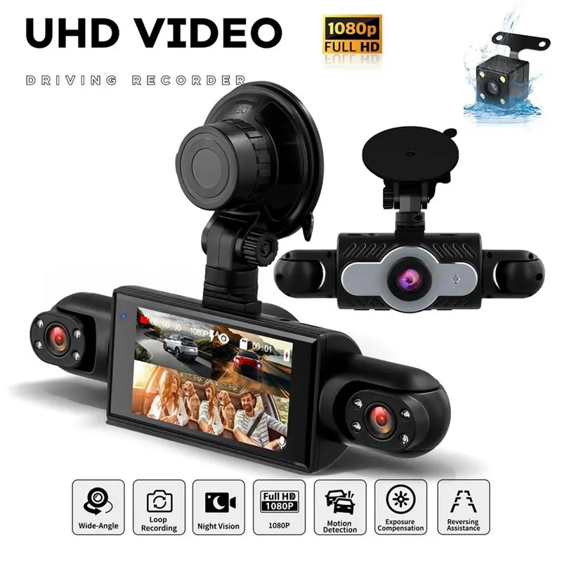 Superior-Loop Recording 360° Dash Cam 4 Channel 1080P Front And Rear, 3 Inch Camera For Car With Night Vision