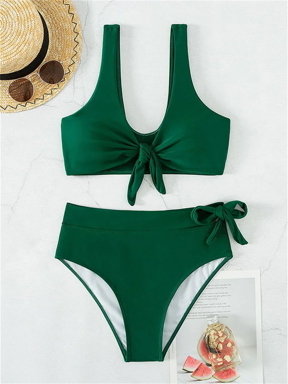 Grüner Bikini Y2K Bademode Hohe Taille Badeanzug Tankini Geknotet Strand Outfit Retro Badeanzug Frauen Biquinis femininos Plus Größe