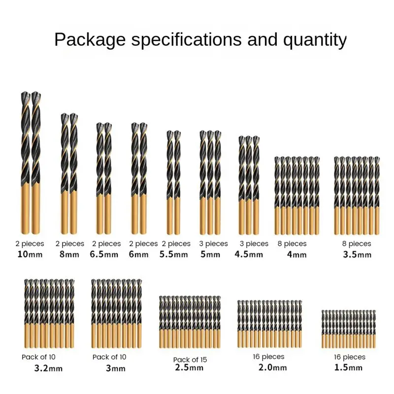 BHBL 99Pcs Titanium Drill Bit Set for Steel Wood Metal Copper Drill Bit Titanium-Plated Twist Drill Bit Wood Drilling