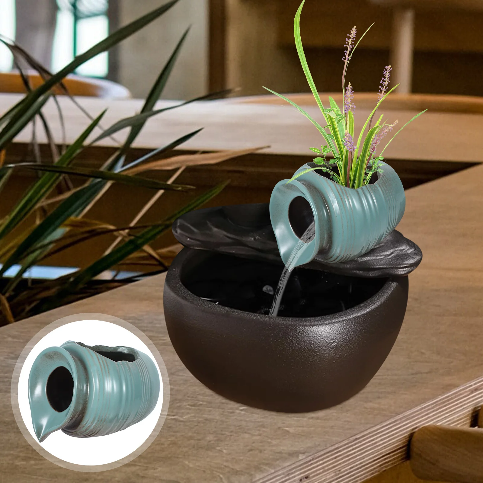 

Circulating Waterfall Jar Ceramic Fountain Pot Outdoor Indoor Water Fountain Decorative Fish Pond Garden Landscape Jar