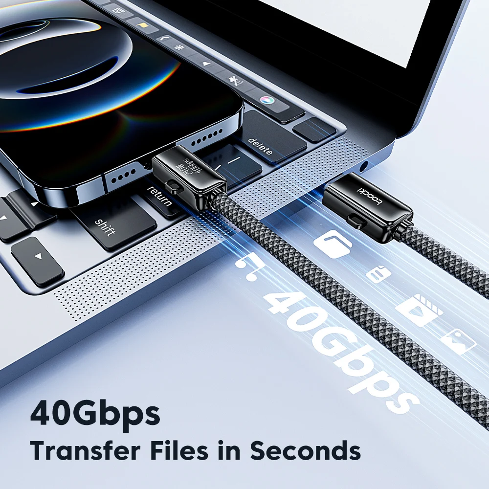 Toocki 240 Вт 1 5 м кабель USB C — Type 40 Гбит/с 8K при 60 Гц Ultra HD-дисплей 4 0 для передачи данных ноутбуков мониторов интерфейс Фото №3