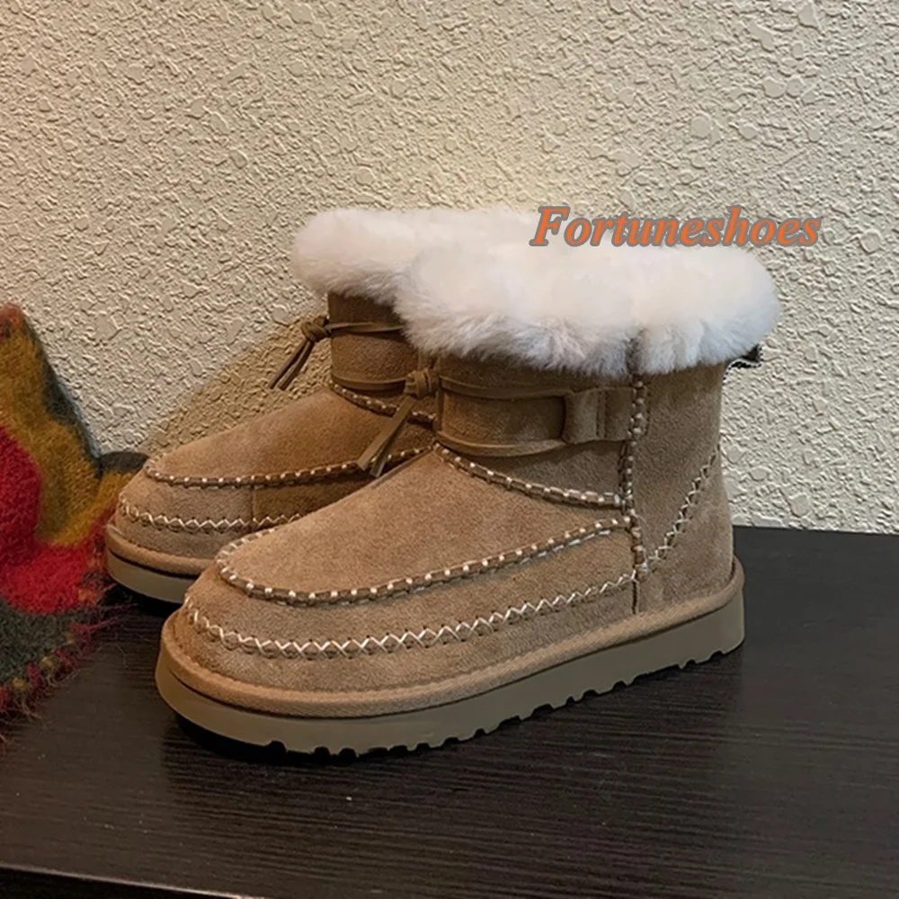 

Fringe Solid Slip On Women Boots Fashion Patchwork Flat with Round Toe Boots Casual 2025 New Arrivals Mid Calf Winter Snow Boots