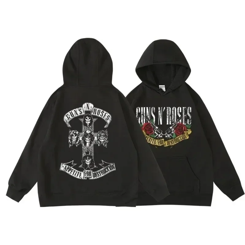 Guns N Roses Rock Band Retro Street Style Print Hoodies Men Women Vintage Sweatshirt Pullover Fashion Clothing Streetwear Hoodie