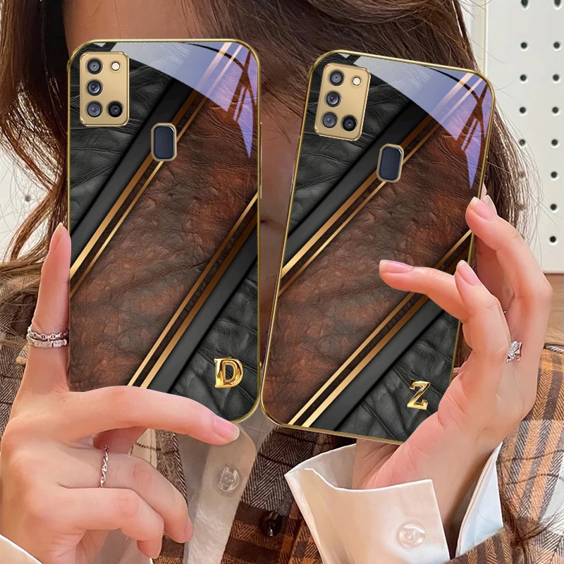 Brilliant golden letters For Samsung A 31 32 A33 A34 35 14 A15 13 16 25 26 50 52 53 54 55 56 70 71 72 73 Golden glass phone case