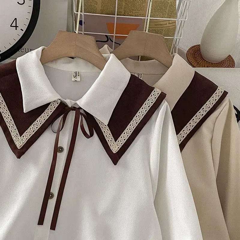 

Свободное платье с длинным рукавом и вышитым кукольным воротником в форме сердца для женщин больших размеров, весенняя мода, милый стиль, китайский бренд JJ262