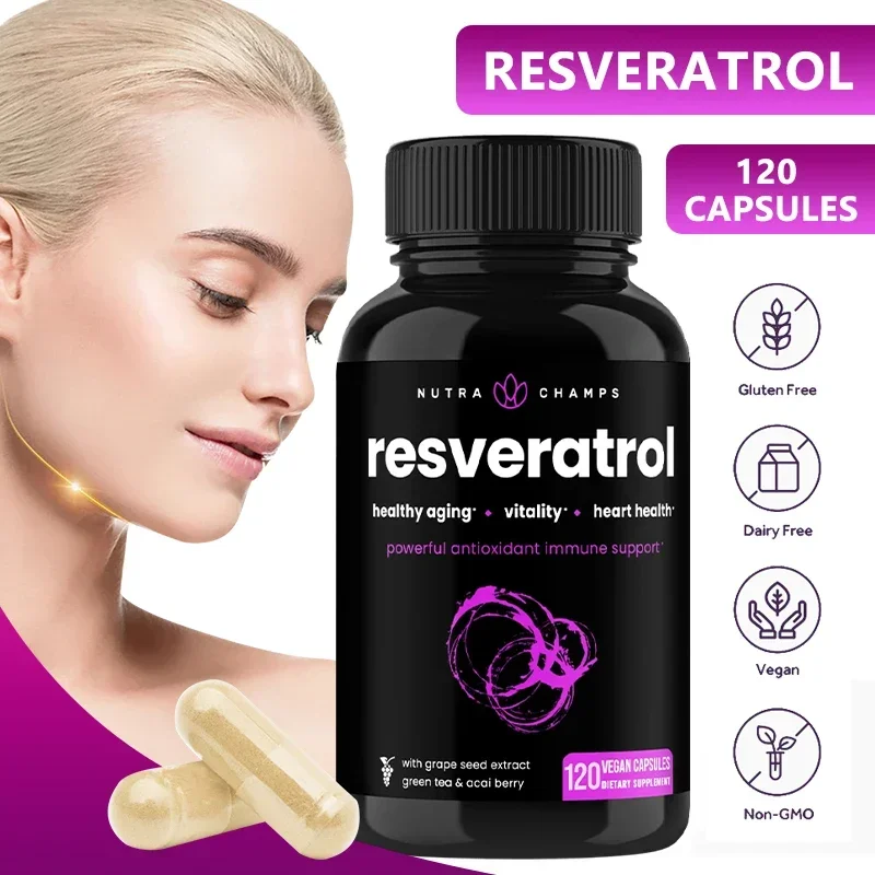 

Organic Resveratrol Supplement - Powerful Antioxidant, Helps with Circulatory Health, Immune Support, Promotes Healthy Aging