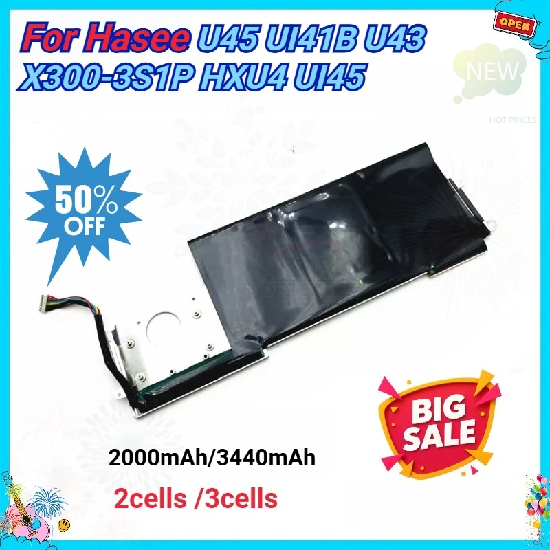 Replacement Laptop Battery for Hasee U43 U45 UI41B X300-3S1P HXU4 UI45 11.1V 2000mAh/3440mAh Rechargeable Battery