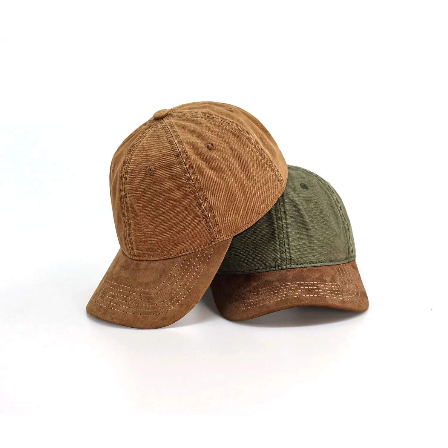 Unisex 100% Cotton Canvas Suede Spliced Soft Top Baseball Caps Adjustable Contrast Color Dad Hats For Women Men Spring Summer