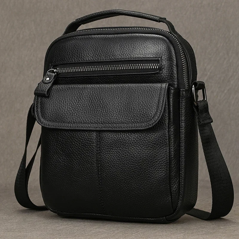 Bolso de hombro de cuero negro para hombre