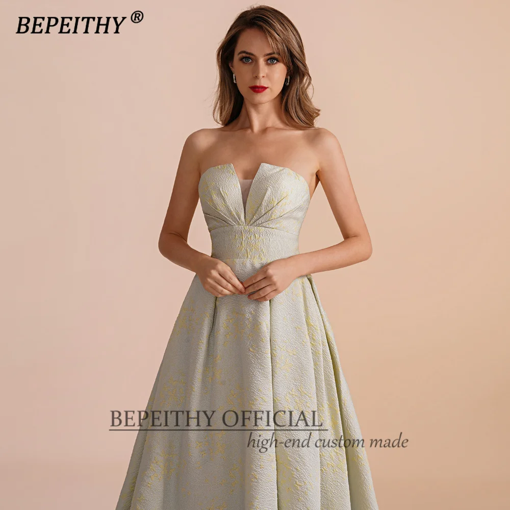 BEPEITHY Customized A Line Strapless Long Evening Dress Party Elegant For Women 2023 High Slit Formal Occasion Vintage Prom Gown