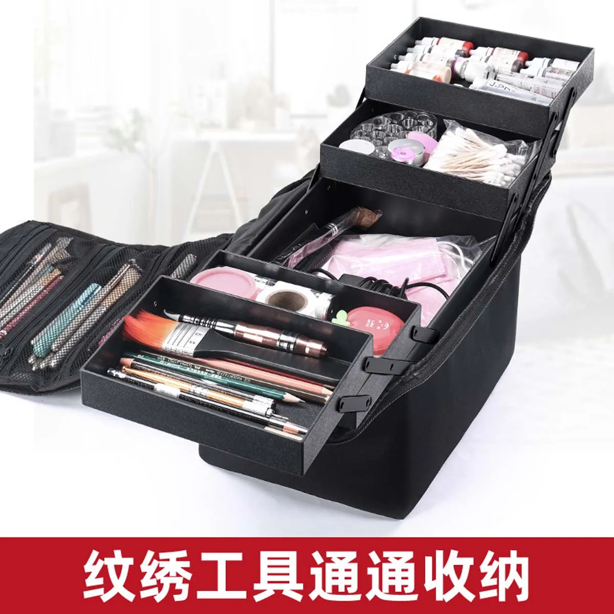 Professional portable makeup bag Beauty nail art toolbox Large capacity travel storage bag Simple hand-held makeup case