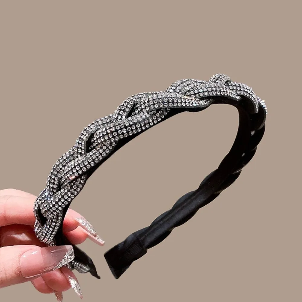 

Sweet Thick Rhinestone Headband Shiny Headwear Women Hairband Hair Accessories Korean Style Twist Braid Hair Hoop Wash Face