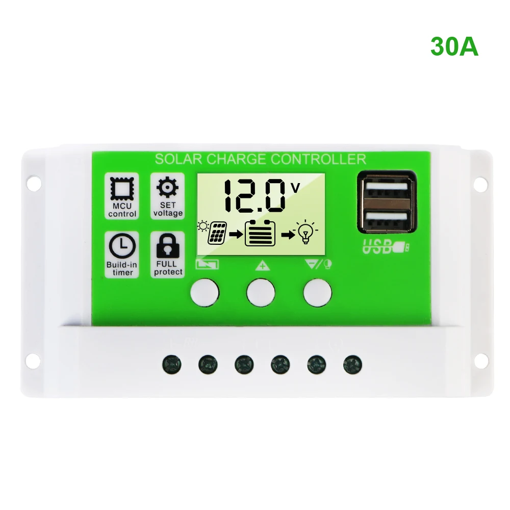 Asam timbal AGM GEL besi li-ion baterai lithium PWM pengontrol pengisi daya 10A/20A/30A Regulator pengisi daya surya LCD