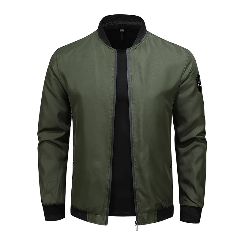 Men's Versatile Stand Up Collar Solid Color Baseball Jacket, Fashionable Men's Casual Loose Jacket, Men's Breathable Jacket