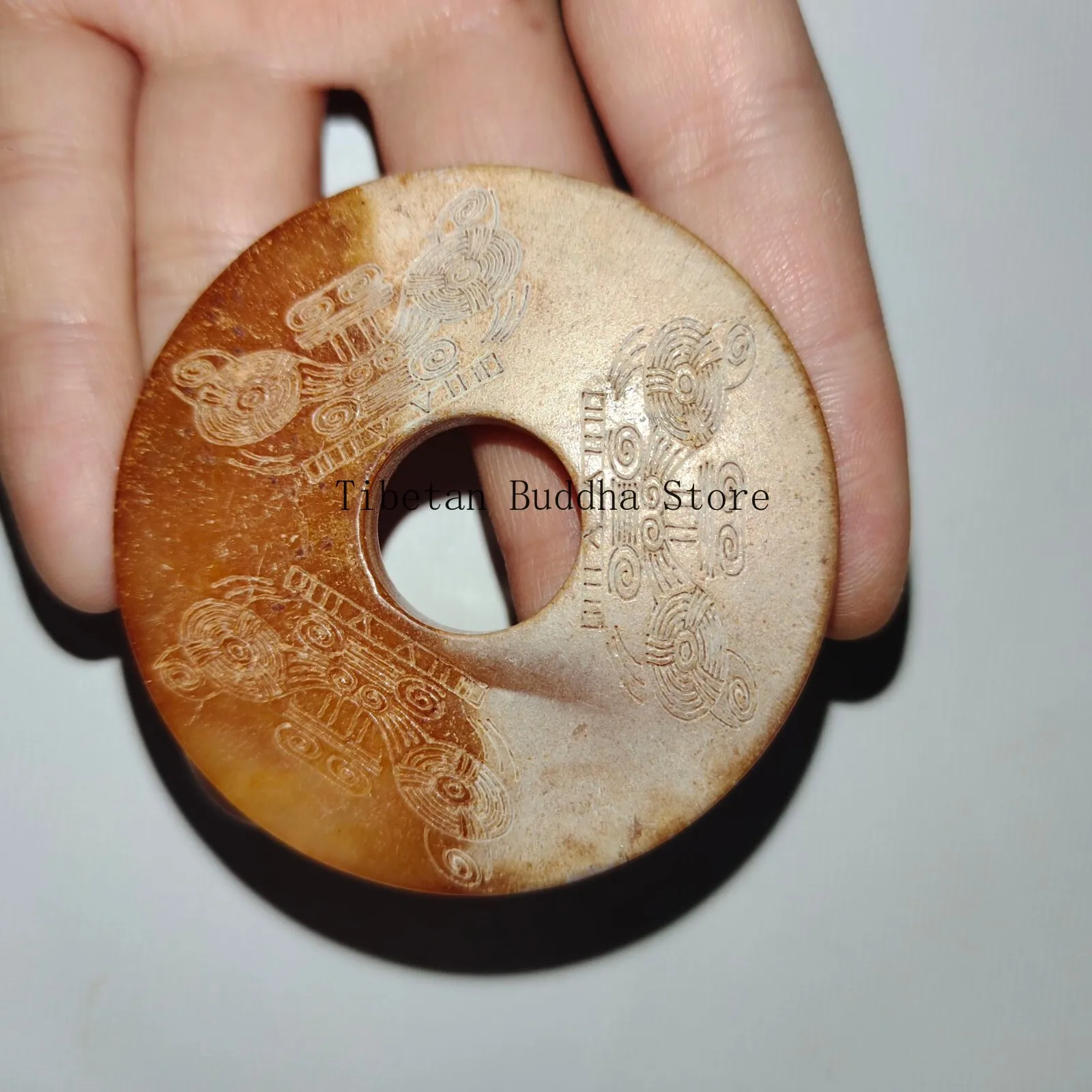 Chinese liangzhu culture hetian old jade carve yubi bi Protection pendant amulet