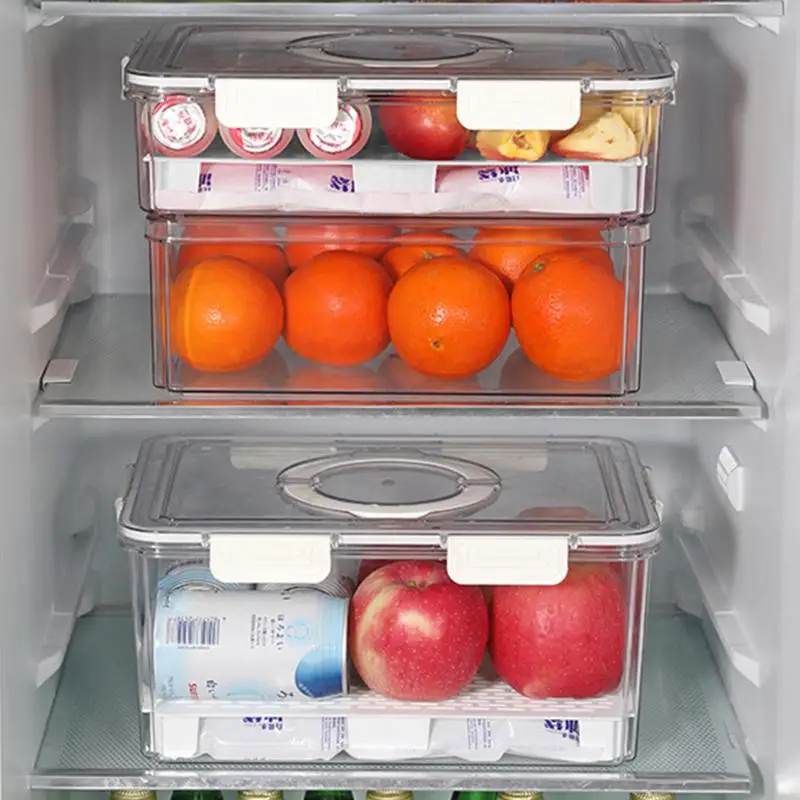 

Food Storage Containers Transparent Draining Storage Box Portable Food Containers with Handle Household Food Boxes for Kitchen