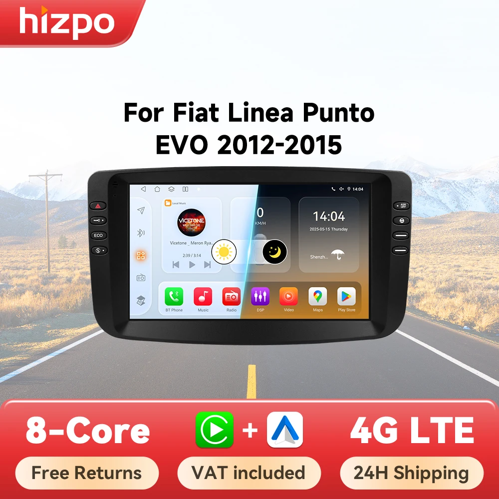 Autoradio Hizpo 9' per Fiat Linea Punto EVO 2012-2015, Lettore Multimediale Video, CarPlay Wireless, Android Auto, Senza DVD 2 Din, 4G