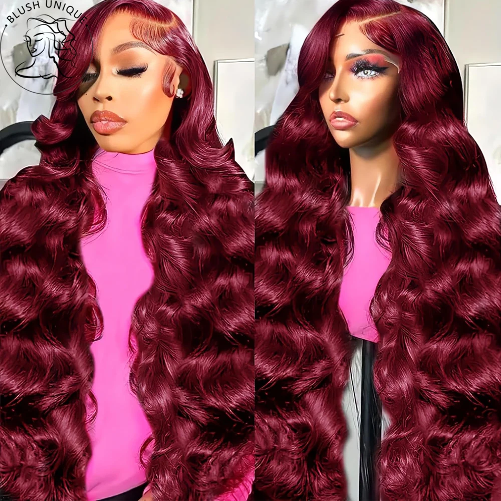 

99J Burgundy Lace Front Wigs 13x6 HD Transparent Body Wave Lace Front Wigs Pre Plucked Red Wine Glueless Lace Wigs for Women