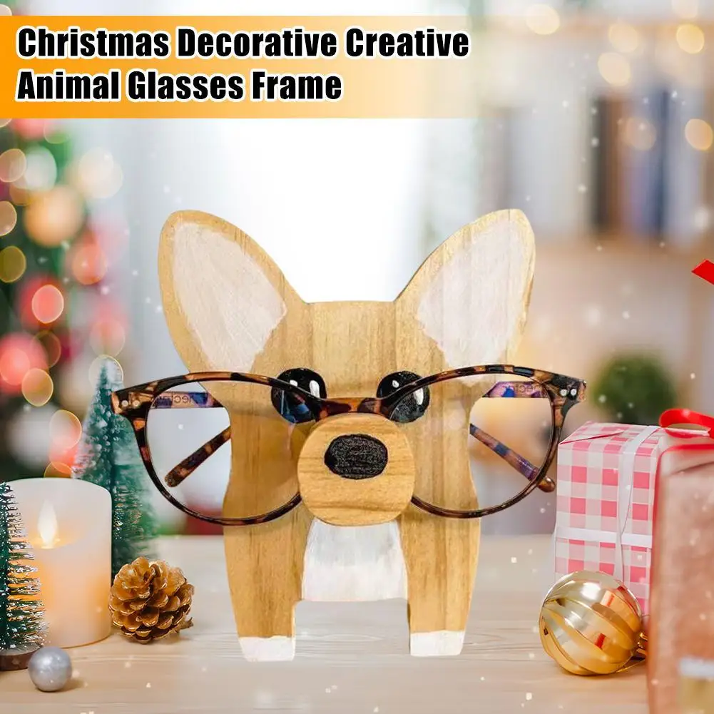 Christmas Decoration Creative Animal Ornaments Cute Animal Model Glasses Frame 2in1 Wooden Home Decoration Toy 15cm Collection M