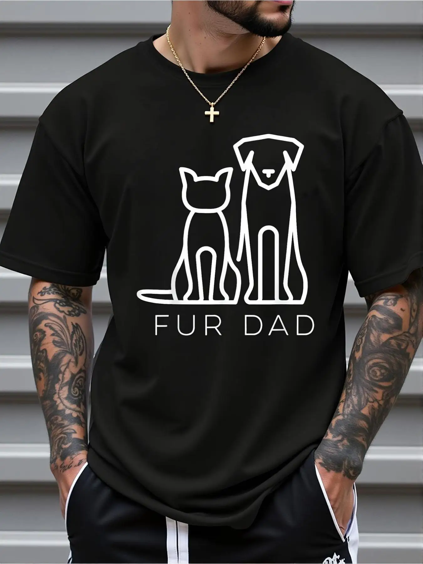Funny Pet Lover T-Shirt For And - Paw Print And Bone Design Dog Cat Dad Husband Wife Gift, Breathable All-Season Comfort, Casual