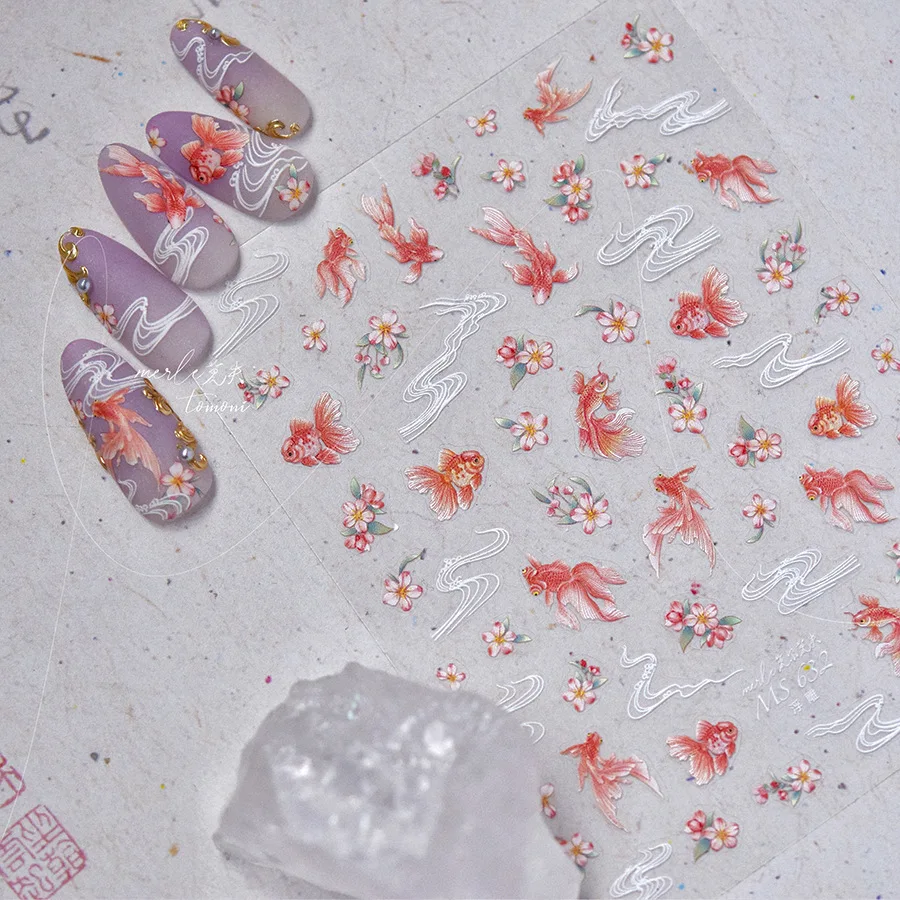 1pc Cartoon Ornamental Carp Nail Art Stickers Nails Decorations Accessories Goldfish Self Adhesive Nail Supplies