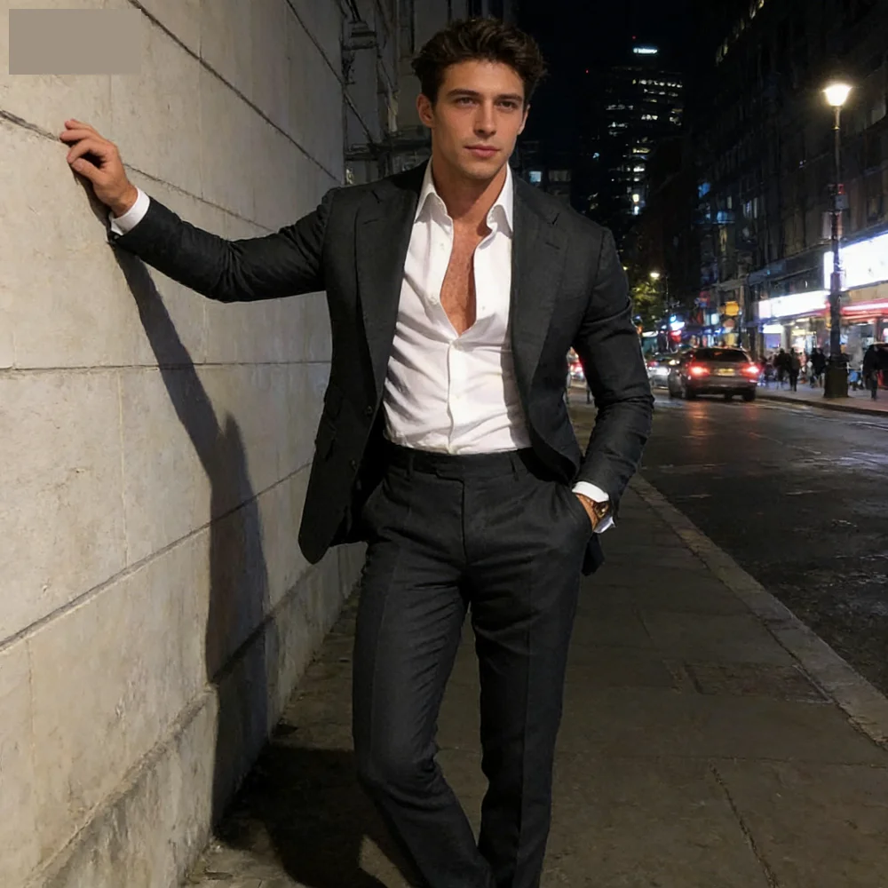 

Classic Suits for Men Notch Lapel 2 Pieces Business Blazer and Pants Set Elegant Slim Fit Men's Suit for Wedding Prom Groomsmen