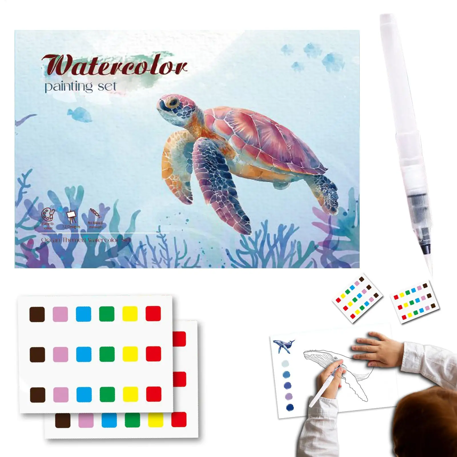 Watercolor Coloring Book for Beginners Painting Workbook with Guided Designs for Kids Teens Classroom Art Activity Home Reward