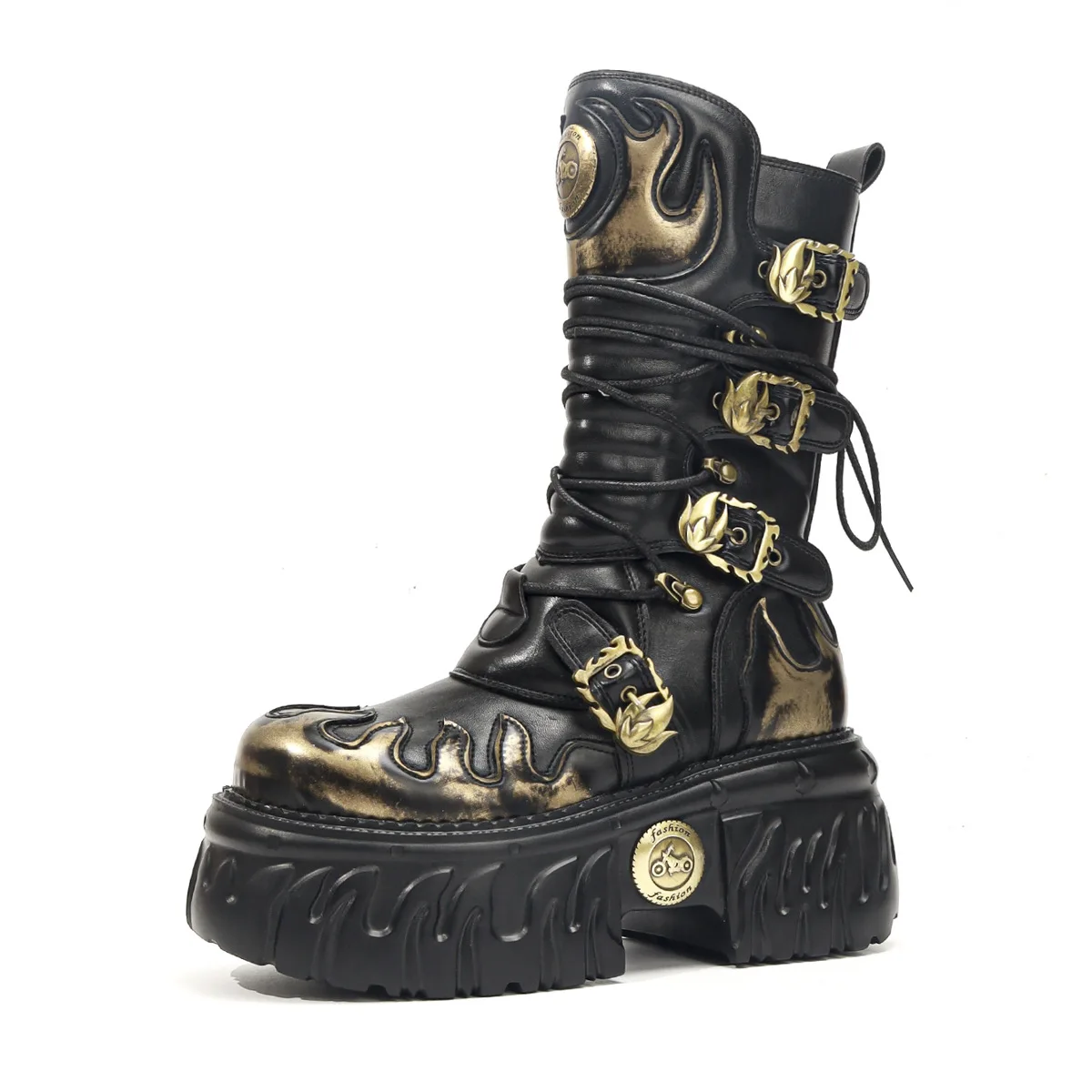 

2025 Women Polished Dark Punk Metal Tank Thick Bottom Side Zipper Goth Style Female Hottie Design Sense Boots
