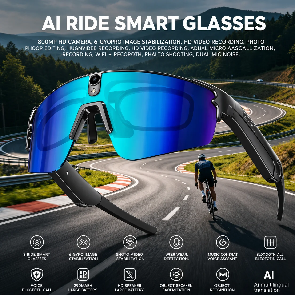 L805 Camera for Cycling Smart Glasses 8MP 4GB Dual Image Stabilization ENC Video Recording Outdoor Sport Sunglasses