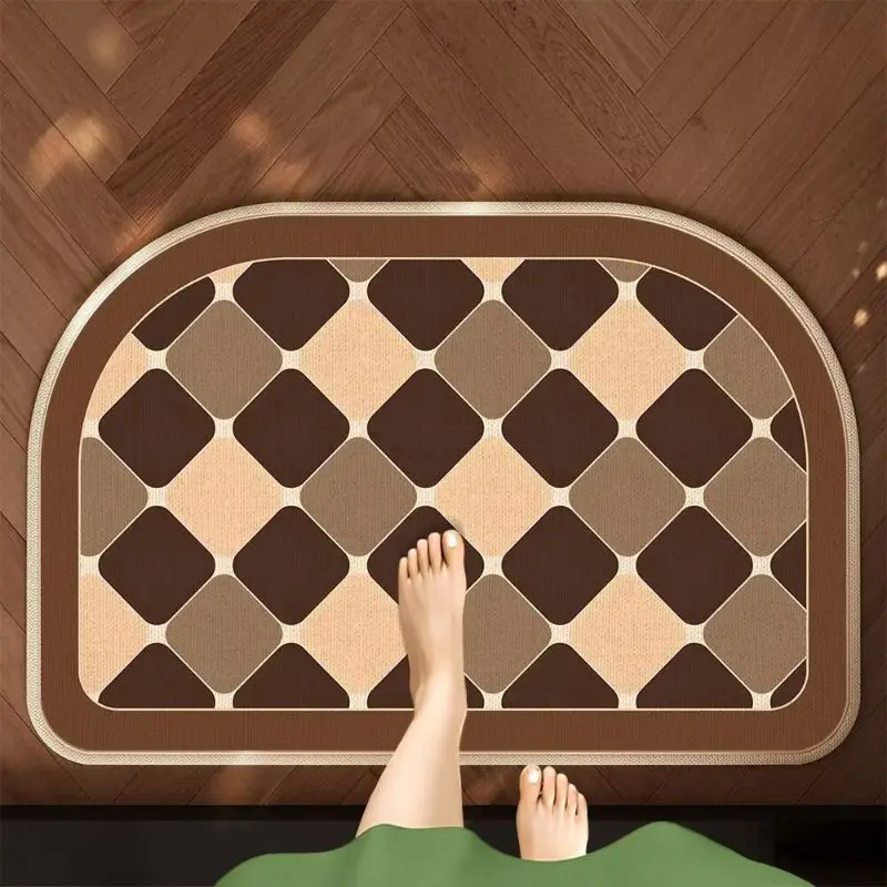 Retro Arched Bath Mat Non‑Slip Vintage Geometric & Cat Pattern Absorbent Floor Rug for Bathroom Entryway Bedroom Indoor Home