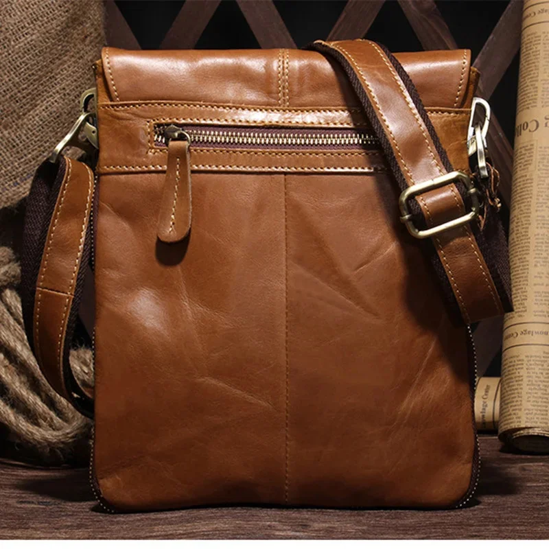 Luxe Lederen Heren Schouder Casual Fashion Messenger Crossbody Retro Verticale Kleine Tas Voor Mannen