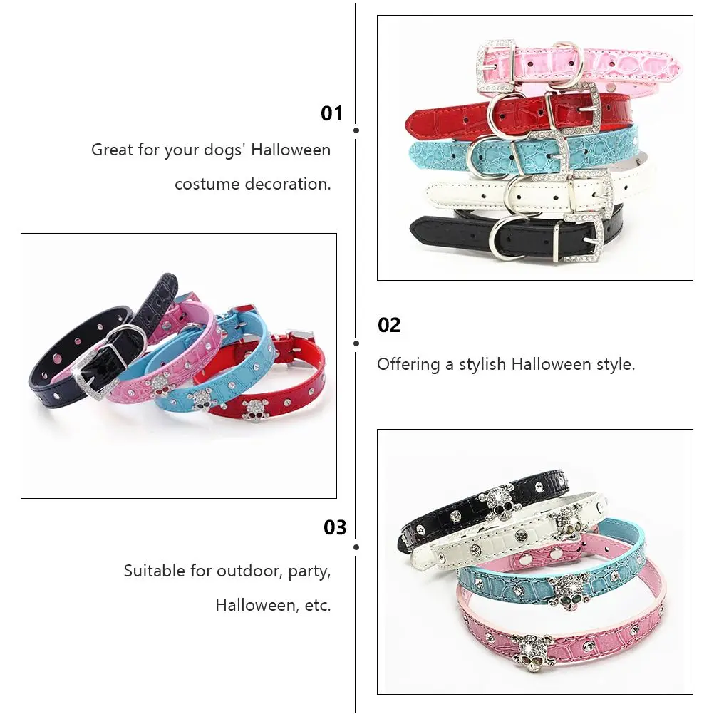 

Halloween Skull Pet Collar Small Dog Clothes Crystal Collars Diamond Stylish Puppy